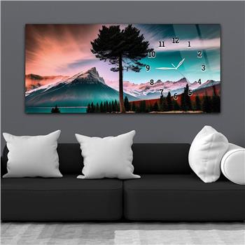 Horizontal bedrucktes Glas mit Kunst und Naturthema und einer Uhr an der Seite 175