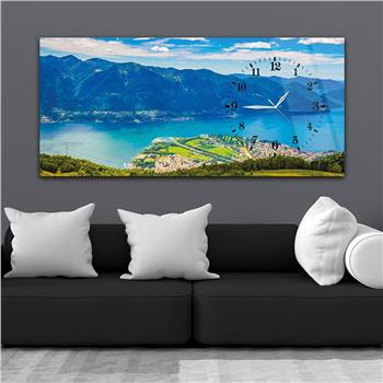 Horizontal bedrucktes Glas mit Kunst und Naturthema und einer Uhr an der Seite 030