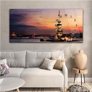 Horizontal bedrucktes Glas mit Kunst und Naturthema und einer Uhr an der Seite 137