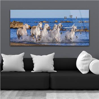 Horizontal bedrucktes Glas mit Kunst und Naturthema und einer Uhr an der Seite 132