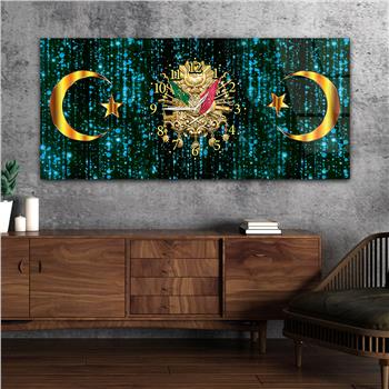 Horizontal bedrucktes Glas mit Nationenthema und einer Uhr in der Mitte 085