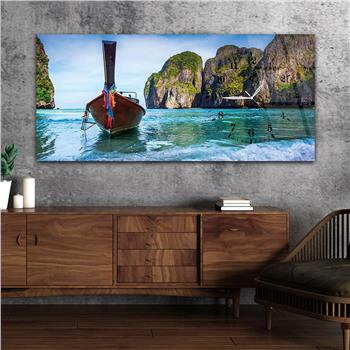 Horizontal bedrucktes Glas mit Kunst und Naturthema und einer Uhr an der Seite 068