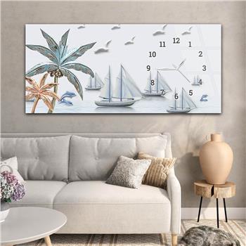 Horizontal bedrucktes Glas mit Kunst und Naturthema und einer Uhr an der Seite 158