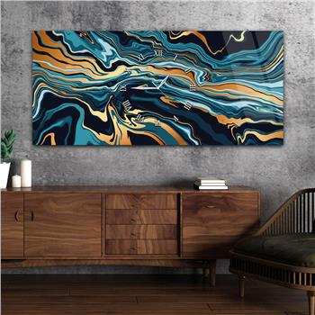 Horizontal bedrucktes Glas mit Kunst- und Naturthema und einer Uhr in der Mitte 027