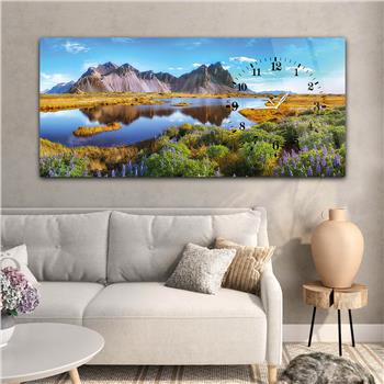 Horizontal bedrucktes Glas mit Kunst und Naturthema und einer Uhr an der Seite 034