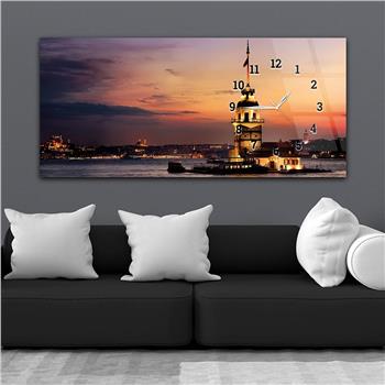 Horizontal bedrucktes Glas mit Kunst und Naturthema und einer Uhr an der Seite 137