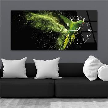 Horizontal bedrucktes Glas mit Kunst und Naturthema und einer Uhr an der Seite 090