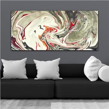 Horizontal bedrucktes Glas mit Kunst und Naturthema und einer Uhr an der Seite 146