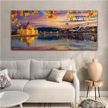 Horizontal bedrucktes Glas mit Kunst und Naturthema und einer Uhr an der Seite 142