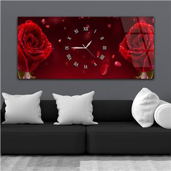 Horizontal bedrucktes Glas mit Kunst- und Naturthema und einer Uhr in der Mitte 034