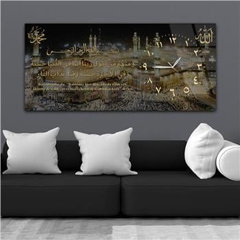 Yatay Saatli Yandan Dini Temalı Cam Tablo 085