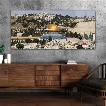 Tableau en verre à thème religieux avec horloge centrale horizontale  012