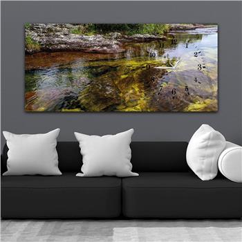 Horizontal bedrucktes Glas mit Kunst und Naturthema und einer Uhr an der Seite 042