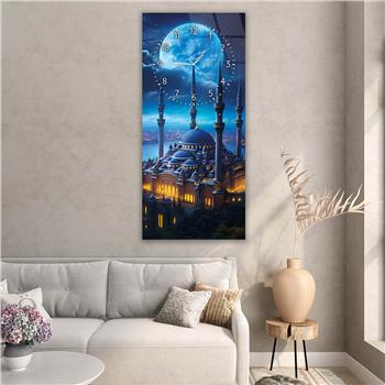 Dikey Üstten Saatli Dini Temalı Cam Tablo 021