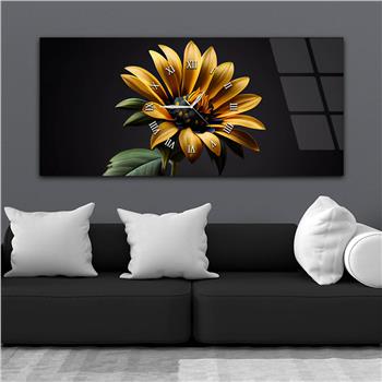 Horizontal bedrucktes Glas mit Kunst- und Naturthema und einer Uhr in der Mitte 036