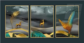 Alüminyum Çerçeveli Sanat Temalı 3lü Set MDF Tablo 0063