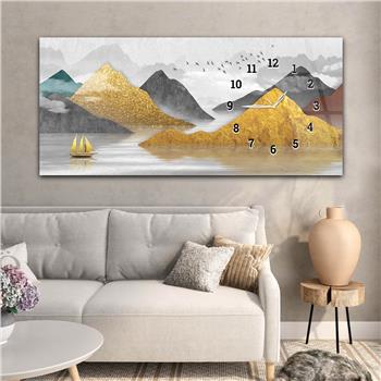 Horizontal bedrucktes Glas mit Kunst und Naturthema und einer Uhr an der Seite 169