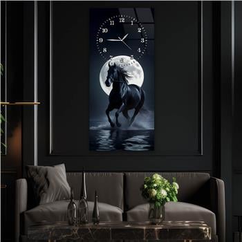 Dikey Üstten Saatli Sanat Temalı Cam Tablo 102