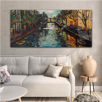 Horizontal bedrucktes Glas mit Kunst- und Naturthema und einer Uhr in der Mitte 039