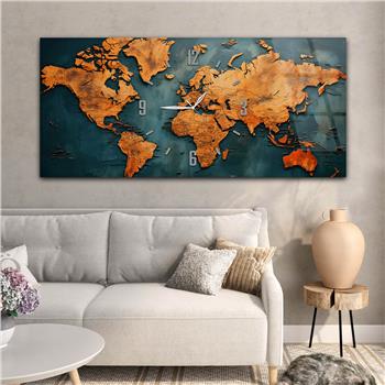 Yatay Saatli Ortadan Vatan Temalı Cam Tablo 100