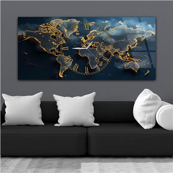 Yatay Saatli Ortadan Vatan Temalı Cam Tablo 138