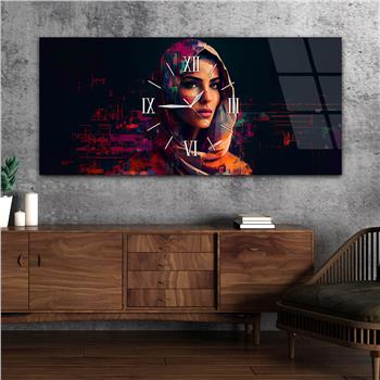 Yatay Ortadan Saatli  Sanat ve Doğa Temalı Cam Tablo 067