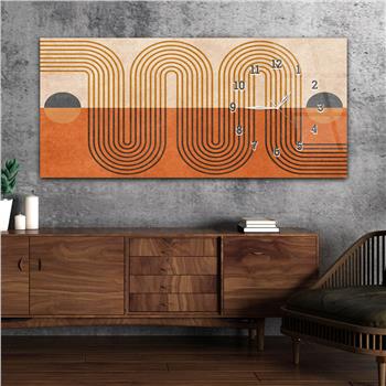 Horizontal bedrucktes Glas mit Kunst und Naturthema und einer Uhr an der Seite 115