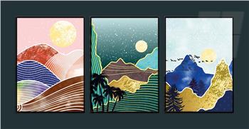 Alüminyum Çerçeveli Sanat Temalı 3lü Set MDF Tablo 0018