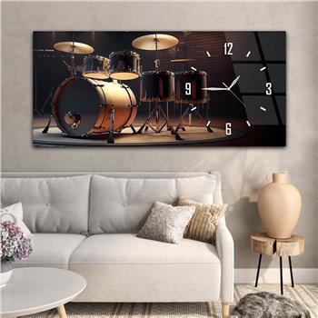 Yatay Saatli Yandan Sanat Temalı Cam Tablo 379