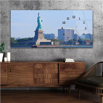 Horizontal bedrucktes Glas mit Kunst und Naturthema und einer Uhr an der Seite 138