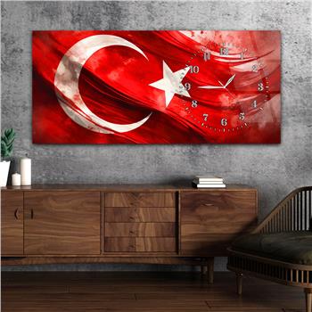 Yatay Saatli Yandan Vatan Temalı Cam Tablo 028