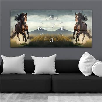 Horizontaal, in Het Midden Voorzien Van Een Klok, Kunst En Natuur Thema Gehard Glasschilderij 056