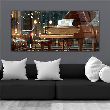 Yatay Saatli Yandan Sanat Temalı Cam Tablo 378