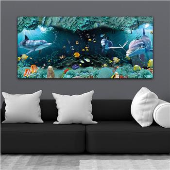 Horizontal bedrucktes Glas mit Kunst und Naturthema und einer Uhr an der Seite 045