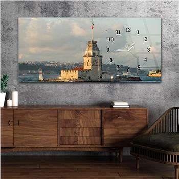 Horizontal bedrucktes Glas mit Kunst und Naturthema und einer Uhr an der Seite 136