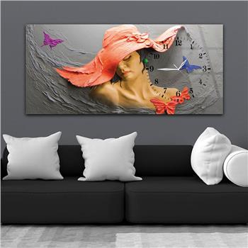 Horizontal bedrucktes Glas mit Kunst und Naturthema und einer Uhr an der Seite 059