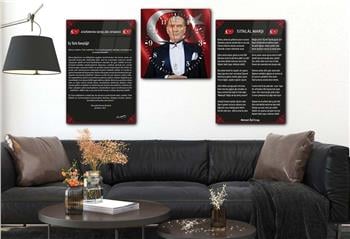 MUSTAFA KEMAL ATATÜRK GÖRSELLİ İSTİKLAL MARŞI VE GENÇLİĞE HİTABE YAZILI CAM TABLO SAAT SETİ 
