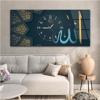 Tableau en verre à thème religieux avec horloge centrale horizontale  013