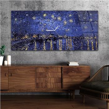 Horizontal bedrucktes Glas mit Kunst- und Naturthema und einer Uhr in der Mitte 044