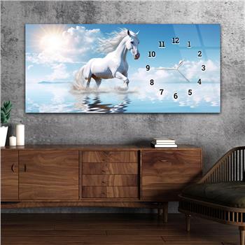 Horizontal bedrucktes Glas mit Kunst und Naturthema und einer Uhr an der Seite 170