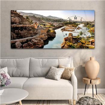 Yatay Saatli Yandan Sanat ve Doğa Temalı Cam Tablo 018