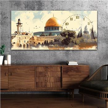 Yatay Saatli Yandan Dini Temalı Cam Tablo 075