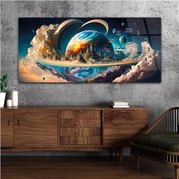 Yatay Saatli Yandan Sanat ve Doğa Temalı Cam Tablo 209