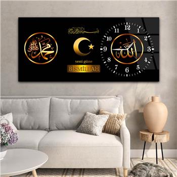 لوحة زجاجية أفقية ذات طابع ديني مع ساعة جانبية 039