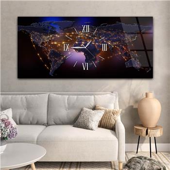 Yatay Ortadan Saatli  Sanat ve Doğa Temalı Cam Tablo 072