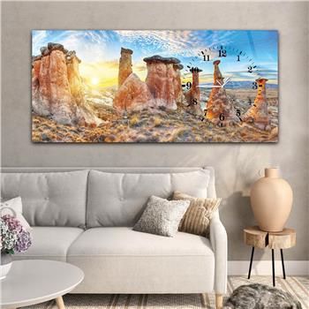 Yatay Saatli Yandan Sanat ve Doğa Temalı Cam Tablo 022