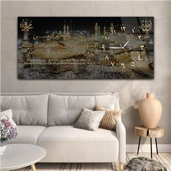 Yatay Saatli Yandan Dini Temalı Cam Tablo 085