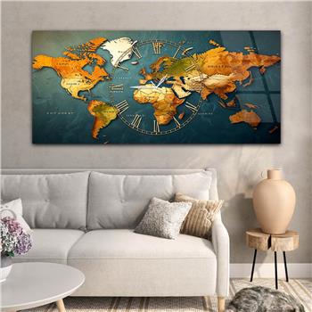 Yatay Saatli Ortadan Vatan Temalı Cam Tablo 117