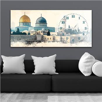 Yatay Saatli Yandan Dini Temalı Cam Tablo 074