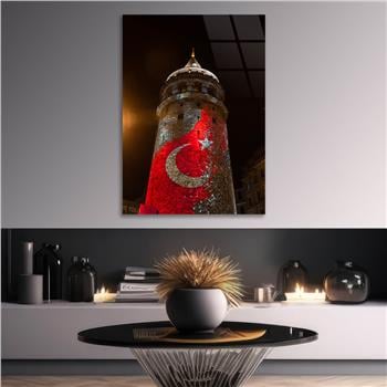 GALATA KULESİ VE TÜRK BAYRAĞI GÖRSELLİ CAM TABLO